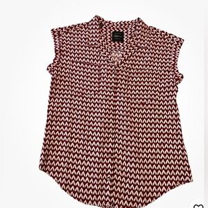 Jachs Girlfriend Ladies' Short Sleeve Blouse Maroon Geometric Design Size M